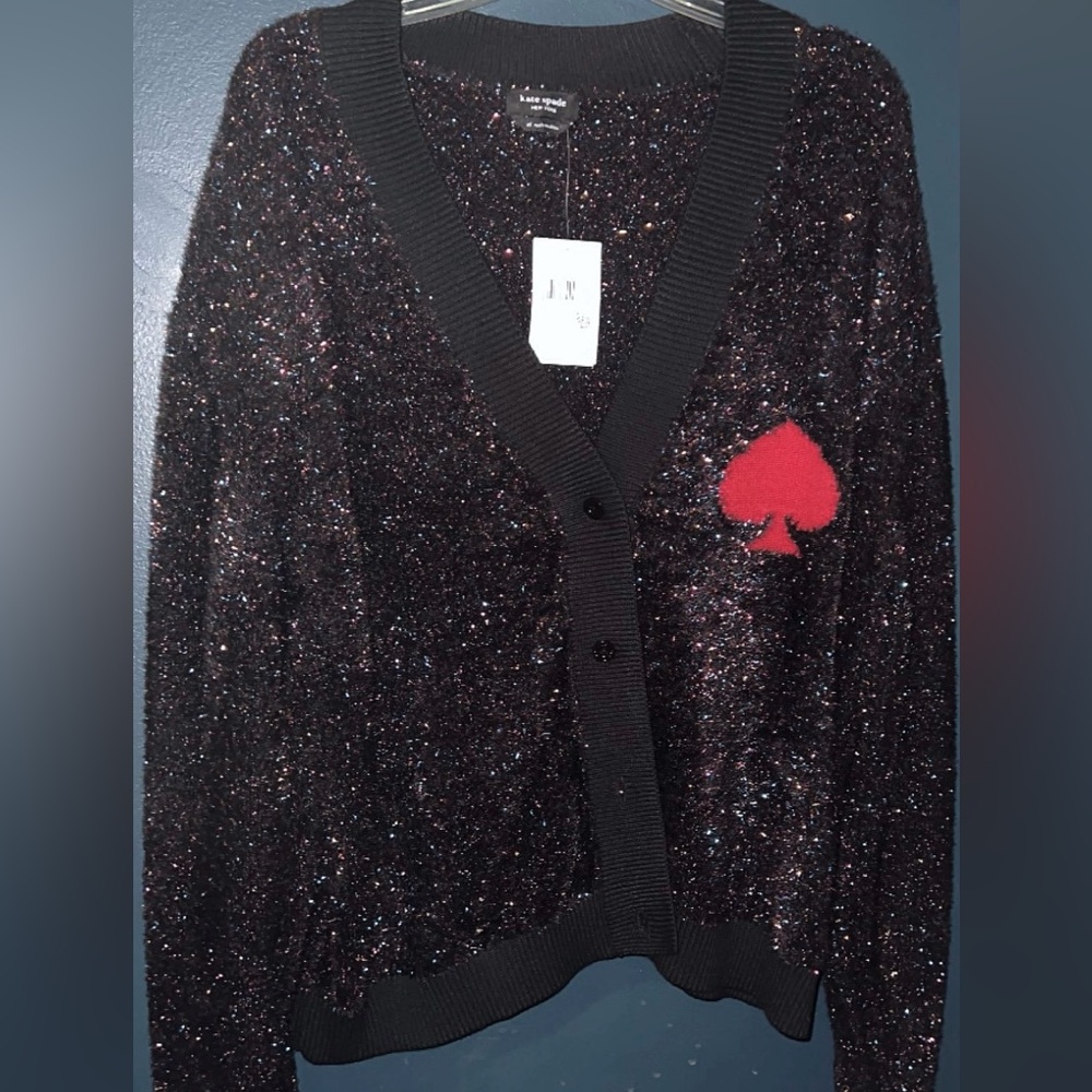 Black Sparkly Cardigan with Red Spade